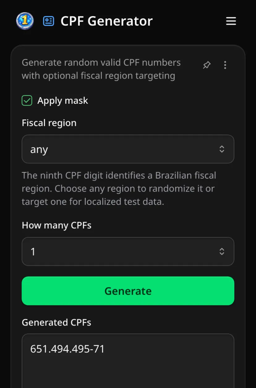 CPF generator with a generated test number