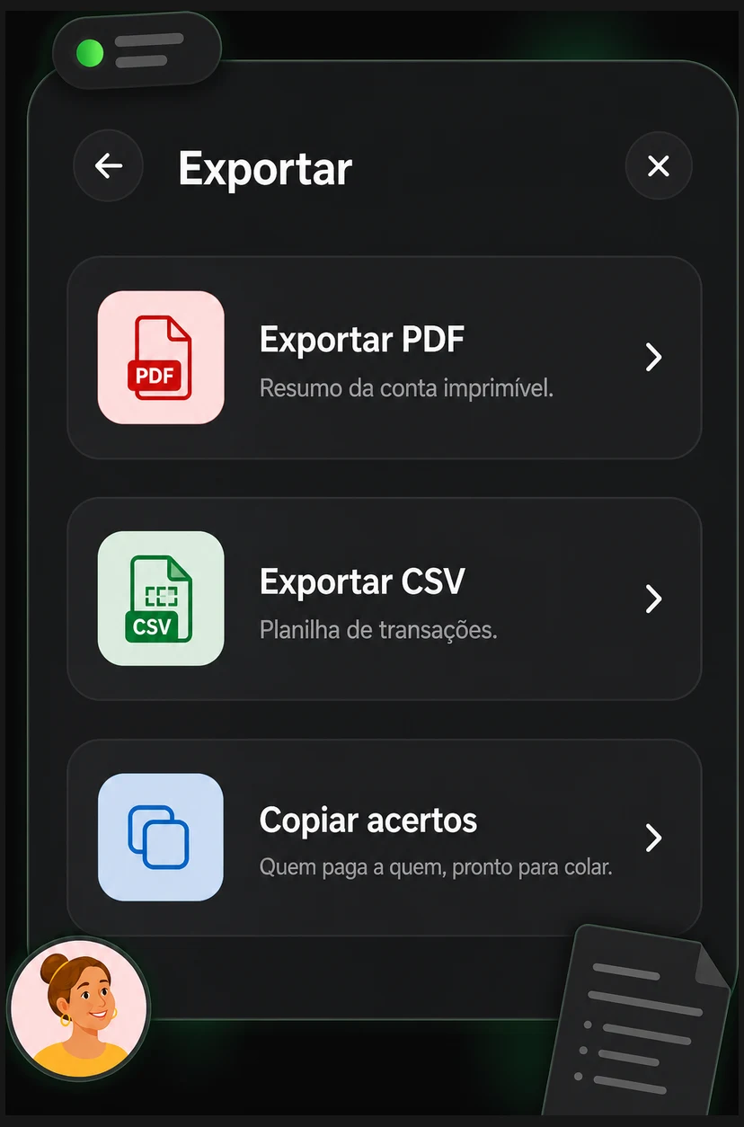 Exporting the bill as PDF or CSV